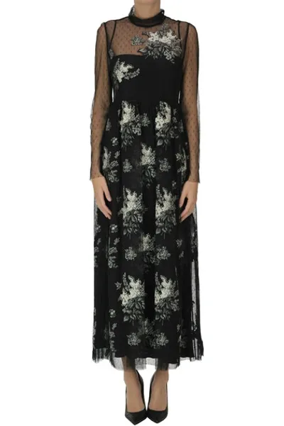 Red Valentino Embroiderd Plumetis Tulle Dress In Black