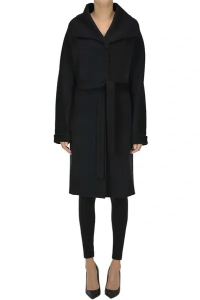 Aspesi Wool And Cashmere Coat In Navy Blue