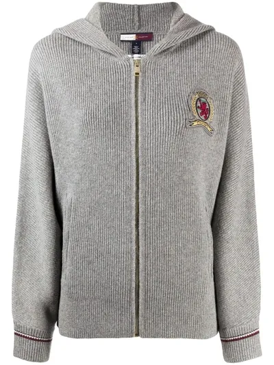 Tommy Hilfiger Logo-embroidered Hoodie In Grey