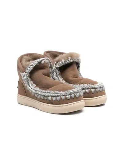 Mou Kids' Crochet Stitch Sneaker Boots In Brown