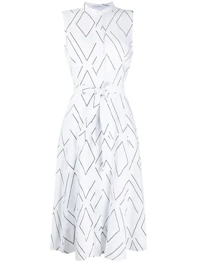 Equipment Geometric Print Tied Waist Dress In White