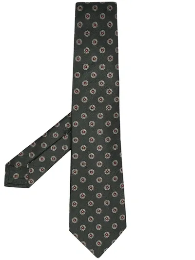 Kiton Floral Silk Embroidered Tie In Green