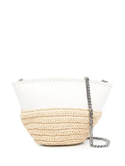 Stella Mccartney Falabella Raffia/white Mini Shoulder Bag In Beige