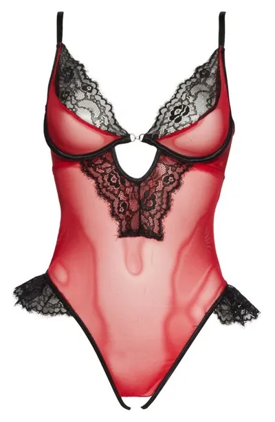 Coquette Open Gusset Mesh Teddy In Red