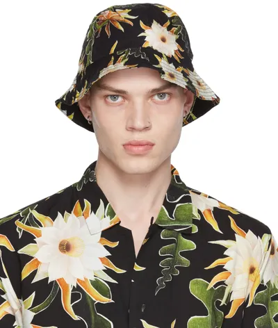 Endless Joy Floral-print Tencel-blend Twill Bucket Hat In Black