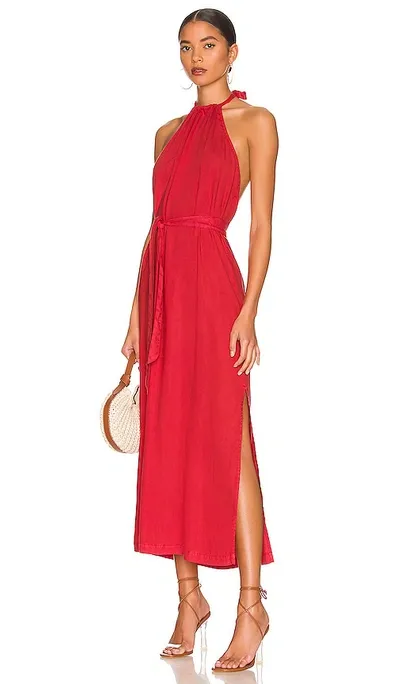 Bella Dahl Smocked Waist Halter Midi Dress In Pink