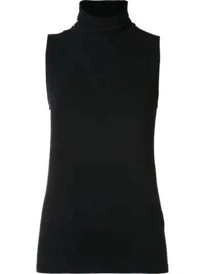 Majestic Soft Touch Viscose Sleeveless Turtleneck Top In Black