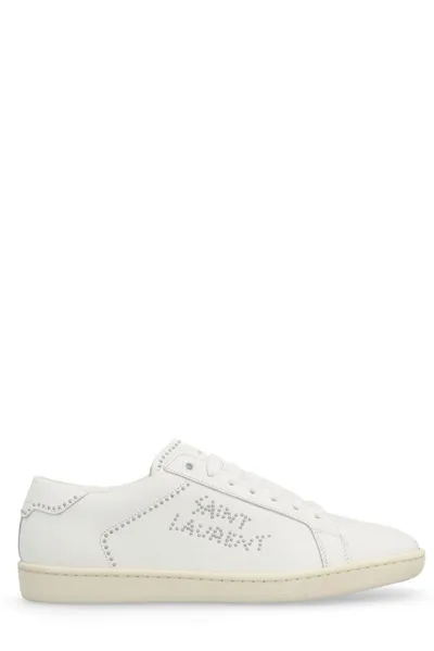 Saint Laurent Sl/09 White Low Top Sneakers With Studs Embellishment In Smooth Leather Woman In Blanc Optique