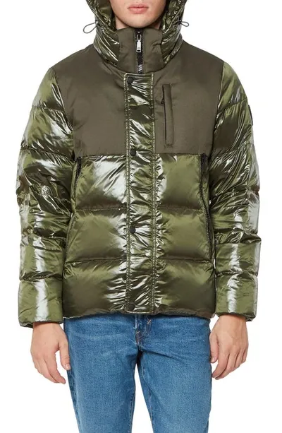 Vince Camuto Mixed Media Down & Feather Fill Puffer Jacket In Olive