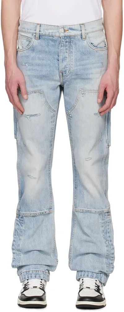 Amiri Carpenter Light Wash Wide Leg Jeans In Blue