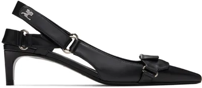 Courrèges 35mm Racer Leather Mid Heel Pumps In Black