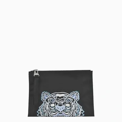 Kenzo Black Nylon Ticket Holder With Tiger Embroidery