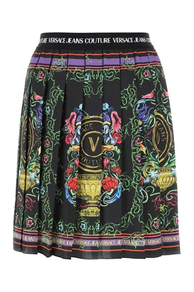 Versace Jeans Couture Graphic-print Pleated Mini Skirt In Black