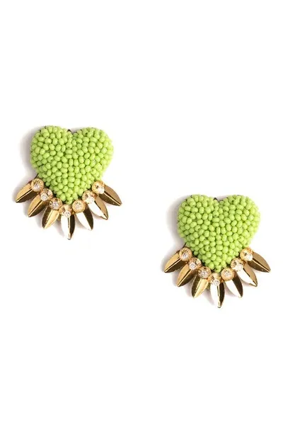 Deepa Gurnani Danika Beaded Fringe Heart Earrings In Green