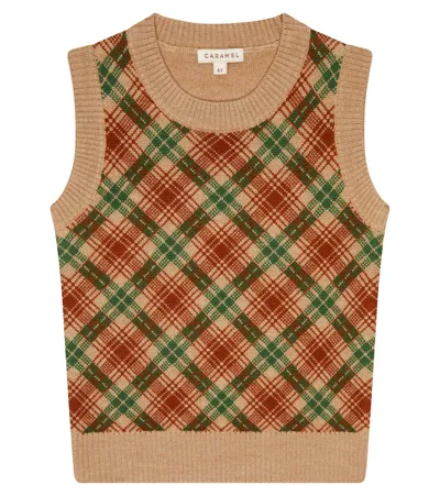 Caramel Maple Wool Sweater Vest In S23cj Camel Jaquard