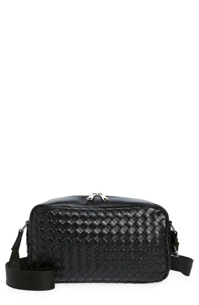 Bottega Veneta Large Classic Intrecciato Leather Camera Bag In Black Silver