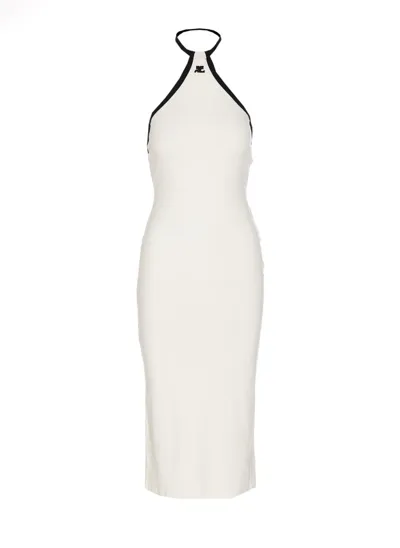 Courrèges Contrast Trim Cotton Halter Dress In White