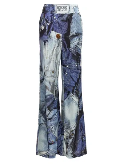 Mo5ch1no Jeans Trompe L'oeil Print Palazzo Pants Blue