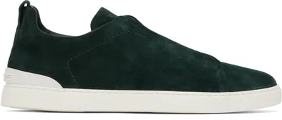 Zegna Green Triple Stitch Sneakers In Dark Green