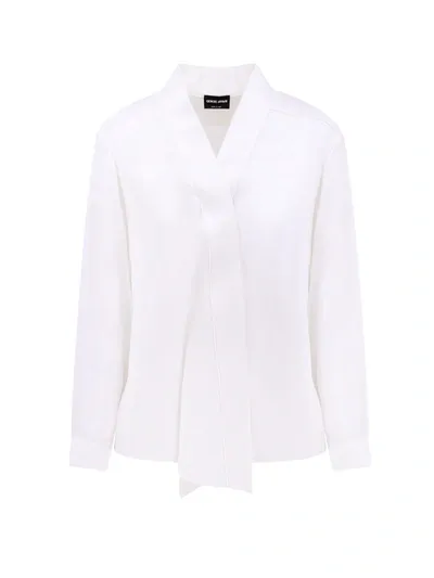 Giorgio Armani V-neckline Silk Shirt In White