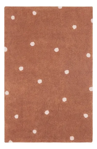 Lorena Canals Kids' Mini Polka Dot Washable Cotton Blend Rug In Chestnut Natural