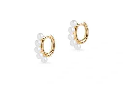 Olivia & Pearl Pearl Huggie Earrings In Phe/yg