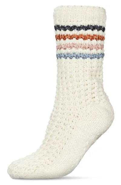 Memoi Chunky Stripe Fleece Lined Slipper Socks In Ivory