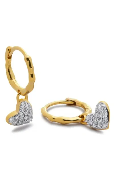 Monica Vinader Lab-created Diamond Heart Huggie Hoop Earrings In Gold