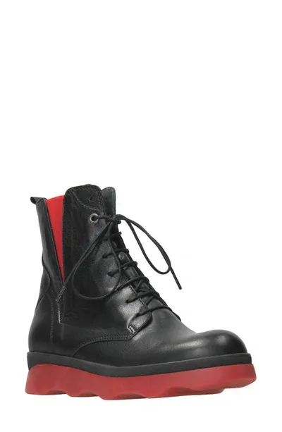 Wolky Akita Water Resistant Combat Boot In Black-red