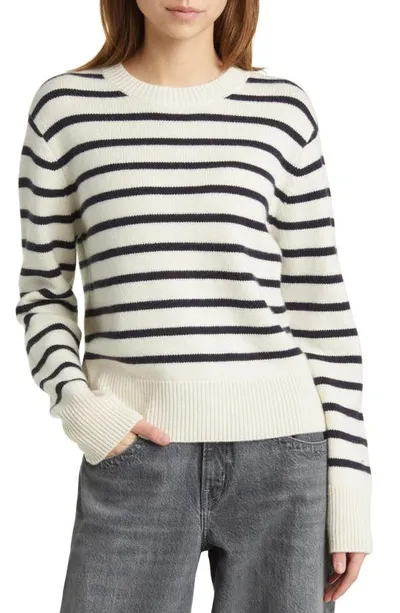 Frame Stripe Cashmere Crewneck Sweater In Navy Multi