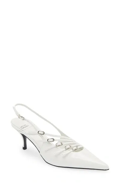 Jeffrey Campbell Lash Pointed Toe Kitten Heel Sandal In White Patent