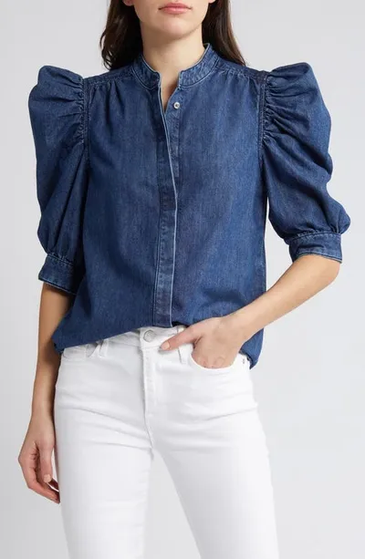 Frame Gillian Puff Sleeve Denim Shirt In Blue