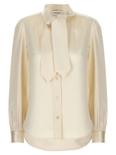 Saint Laurent Lavalliere Silk Shirt Shirt, Blouse In White