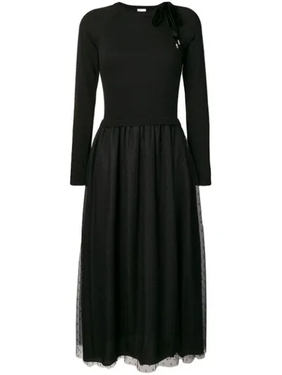 Red Valentino Point D'esprit Tulle Knitted Dress In Black