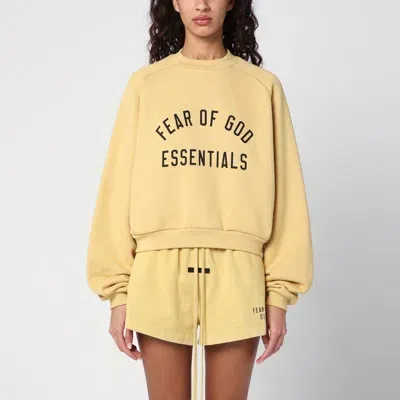 Essentials Amber Coloured Cropped Sweatshirt With Logo In Brown