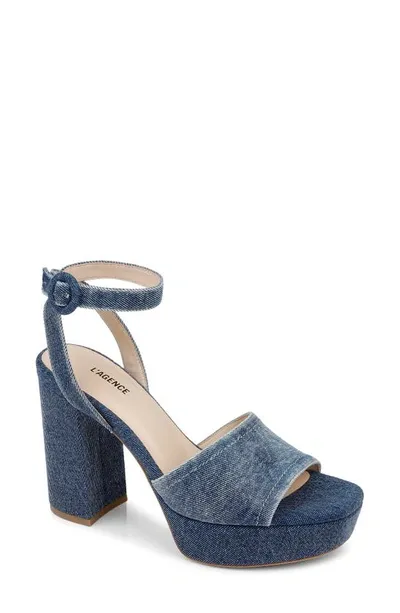 L Agence Andree Ankle Strap Platform Sandal In Dark Blue Denim