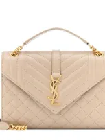 Saint Laurent Envelope Medium Quilted Textured-leather Shoulder Bag In Neutrals