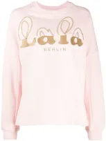 Lala Berlin Deconstructed Embroidered Logo Jumper In Pink