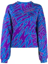 Love Moschino Lightning Bolt Logo Print Sweatshirt In Blue