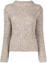 D-exterior High Neck Rib Knit Jumper In Neutrals