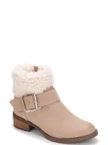 Gentle Souls Signature Slit Faux Shearling Moto Bootie In Mushroom