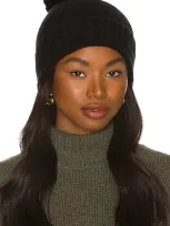 Hat Attack Cashmere Slouchy Cuff Beanie With Faux Fur Pom In Black