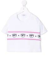 Chiara Ferragni Kids' White T-shirt For Girl With Iconic Eyes Flirting