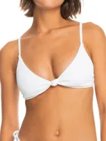 Roxy Love The Surf Knot Womens Ribbed Polyester Bikini Swim Top In White