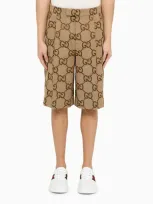 Gucci Gg-jacquard Cotton-blend Canvas Shorts In Brown