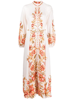 Zimmermann Womens Peach Floral Vacay Floral-print Ballon-sleeve Linen Midi Dress