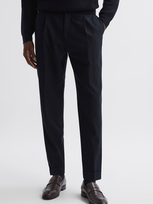 Reiss Navy Beadnell Slim Fit Brushed Wool Trousers