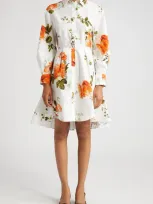 Moncler X Rick Owens Floral-print Pleated-back Long-sleeve Mini Shirtdress In Black