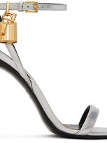 Tom Ford Silver Padlock Pointy Naked Heeled Sandals In 1g004 Silver