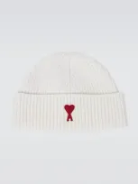 Ami Alexandre Mattiussi Ribbed Wool Beanie In Neutrals